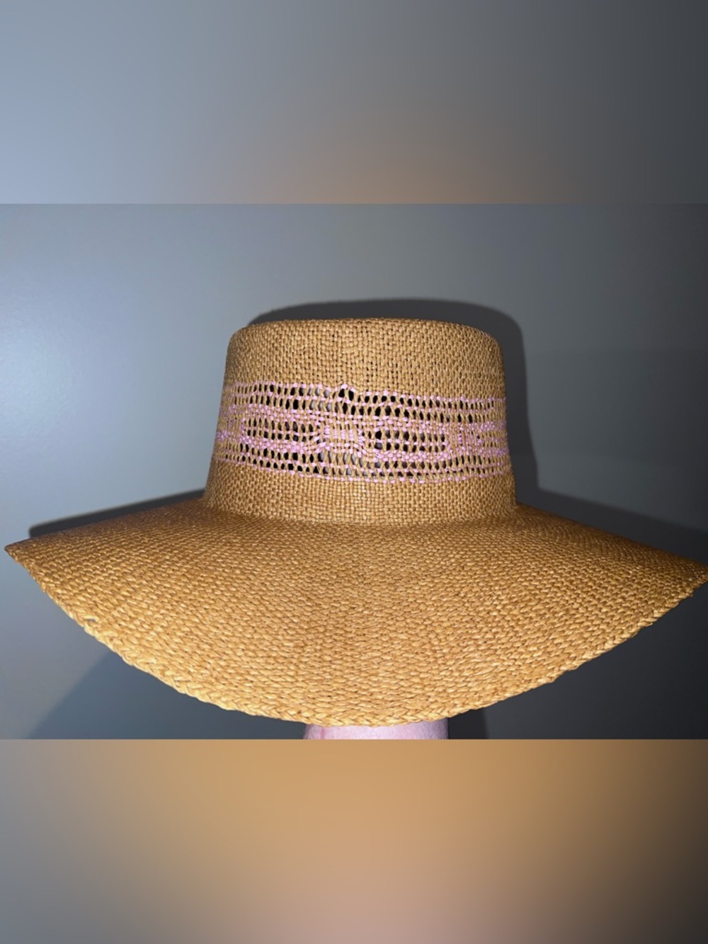 Woven adjustable Straw Sun Hat with Pink Accent